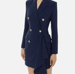 Robe-manteau doppiopetto in crêpe con ruche