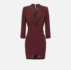 Robe-manteau in crêpe con bottoni al fianco