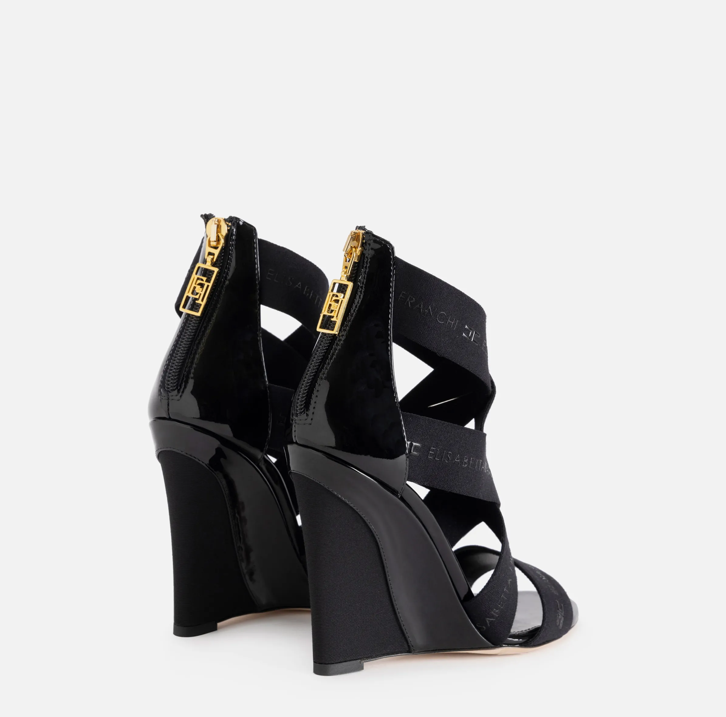 Sandalo in pelle con zeppa e elastici jacquard