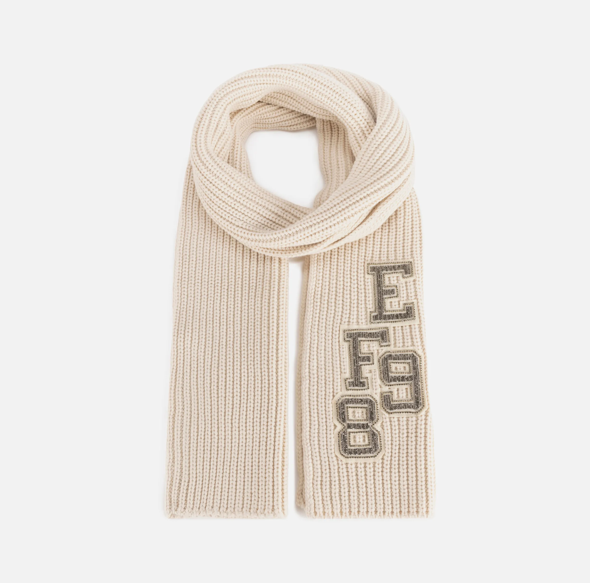 Sciarpa in lana a coste con patch stile college