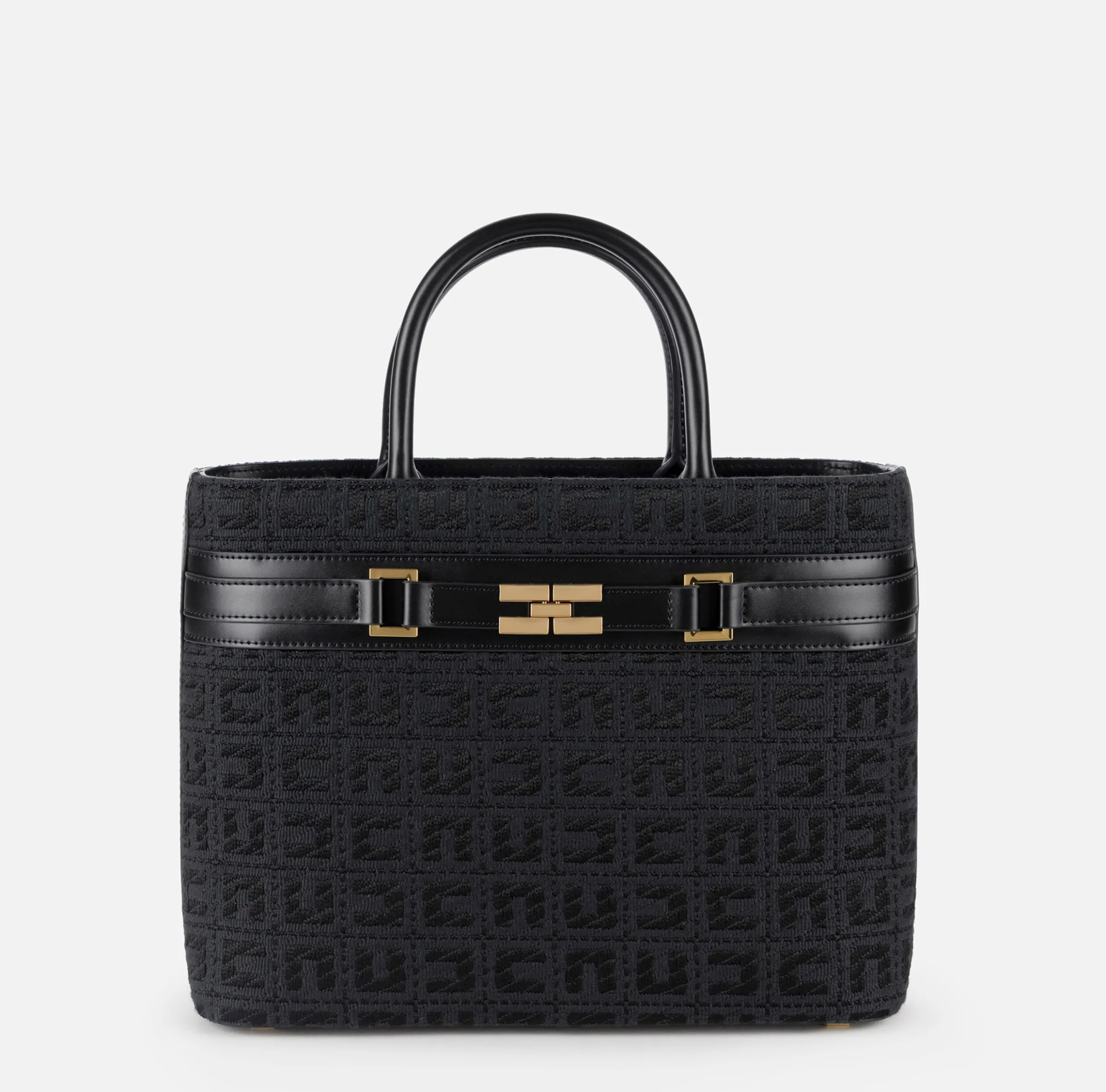 Shopper grande in tessuto jacquard con morsetto