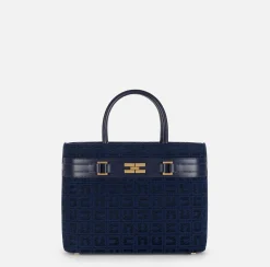 Shopper grande in tessuto jacquard con morsetto