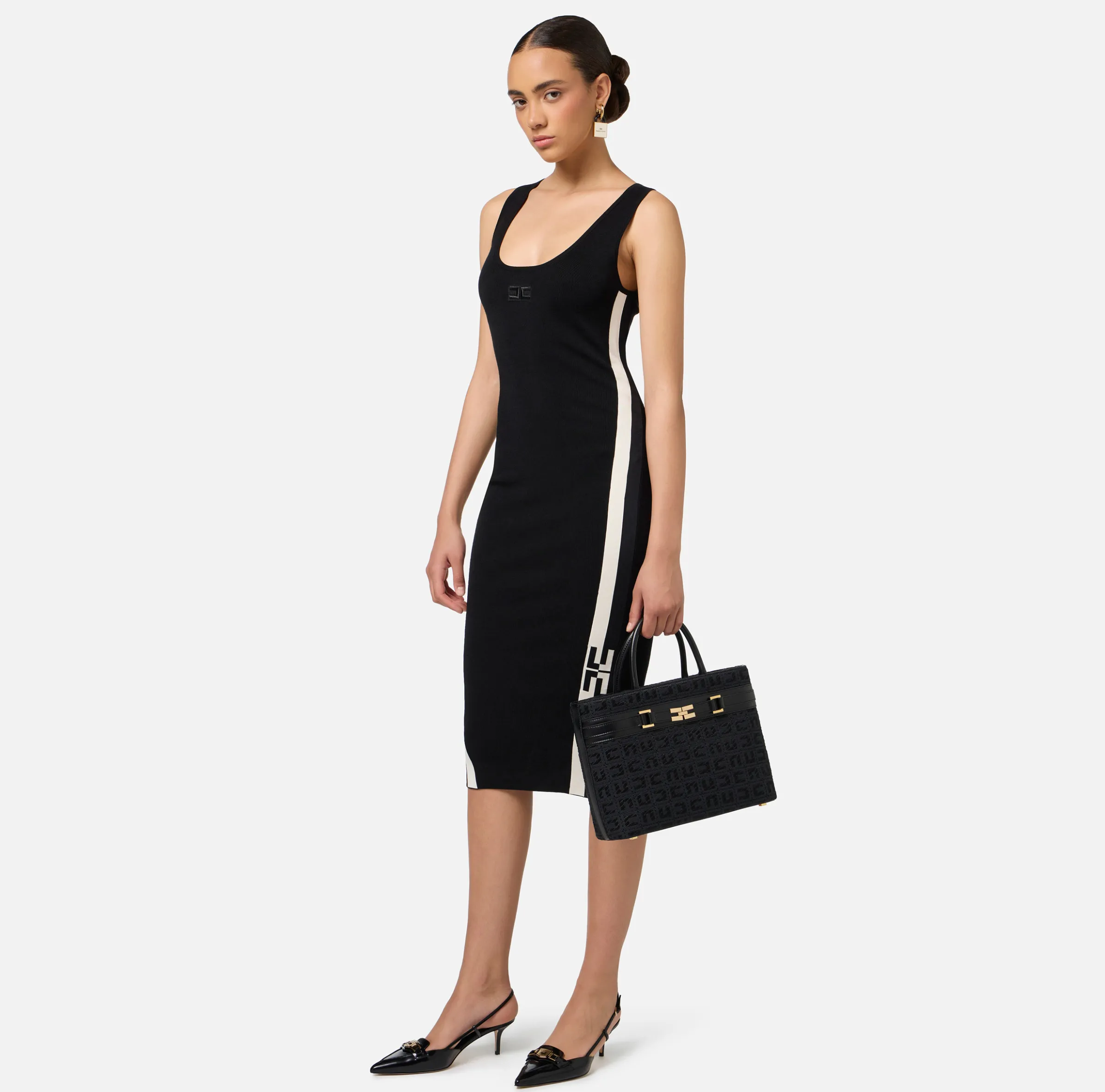 Shopper grande in tessuto jacquard con morsetto