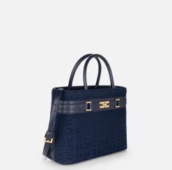 Shopper grande in tessuto jacquard con morsetto