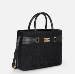 Shopper grande in tessuto jacquard con morsetto