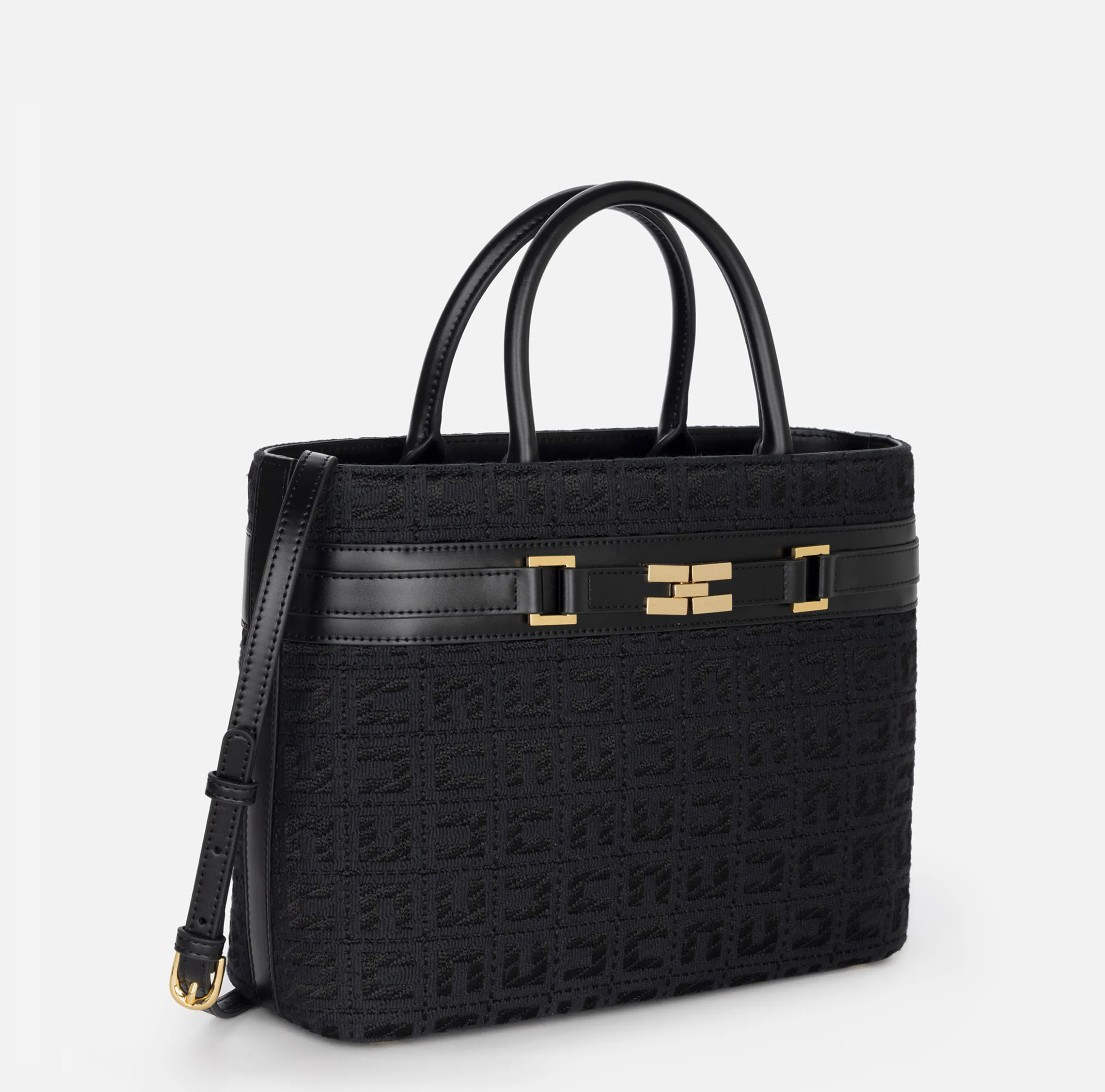 Shopper grande in tessuto jacquard con morsetto