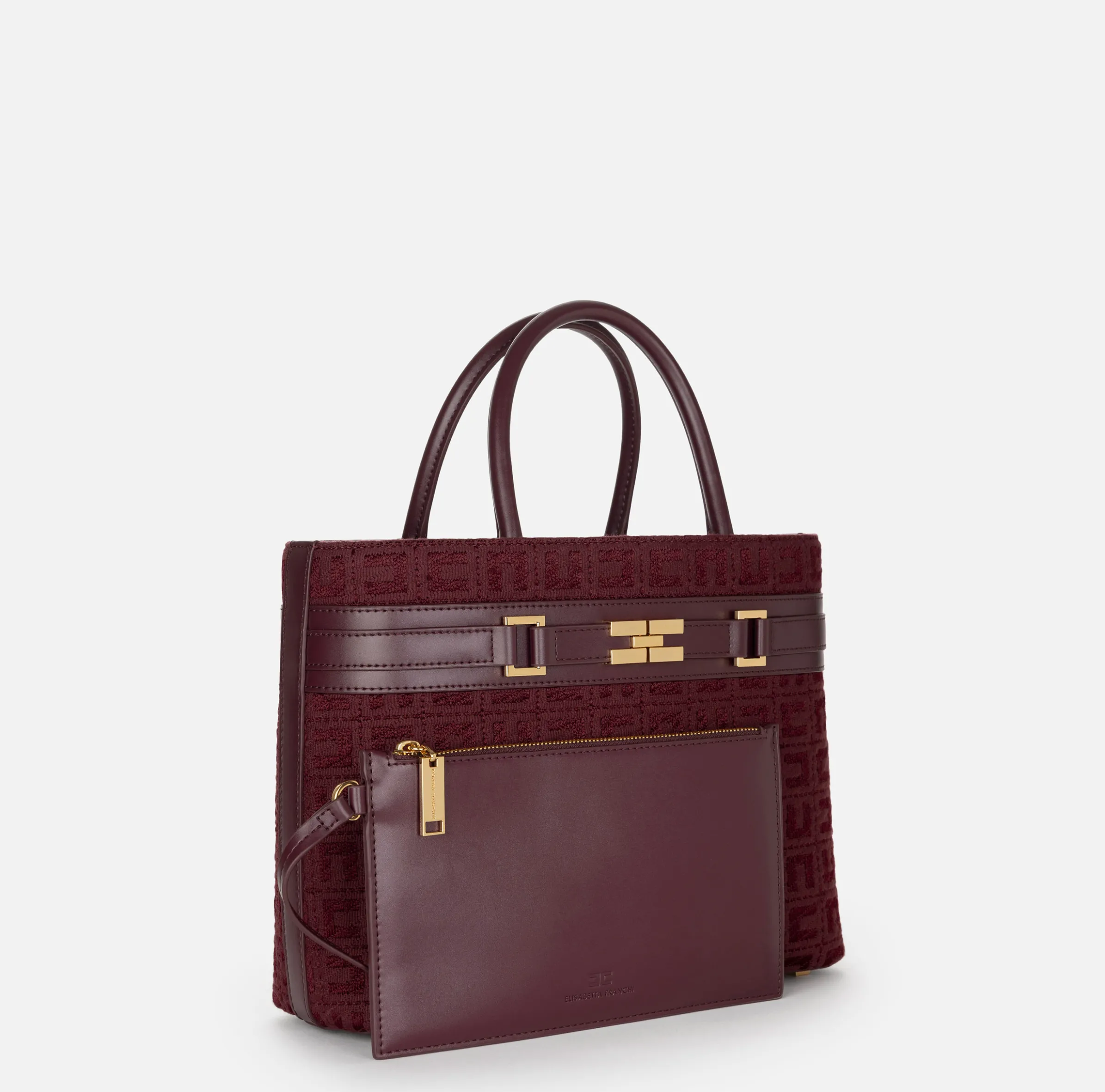 Shopper grande in tessuto jacquard con morsetto