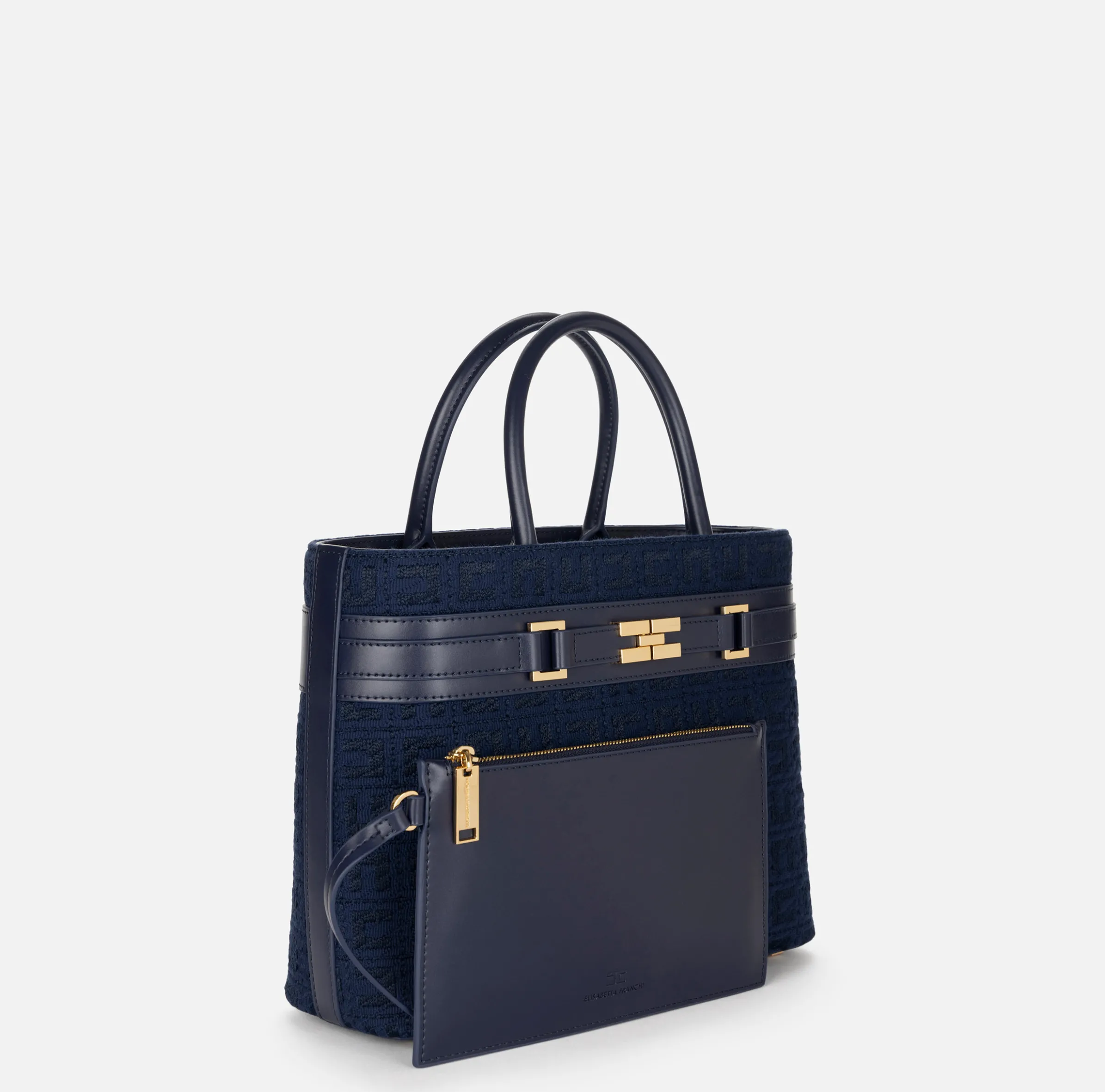 Shopper grande in tessuto jacquard con morsetto
