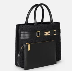 Shopper grande in tessuto jacquard con morsetto