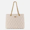 Shopper in tessuto embossed con manici in catena