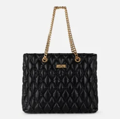 Shopper in tessuto embossed con manici in catena