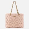 Shopper in tessuto embossed con manici in catena