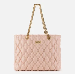 Shopper in tessuto embossed con manici in catena
