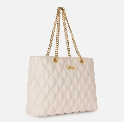 Shopper in tessuto embossed con manici in catena