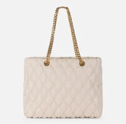 Shopper in tessuto embossed con manici in catena