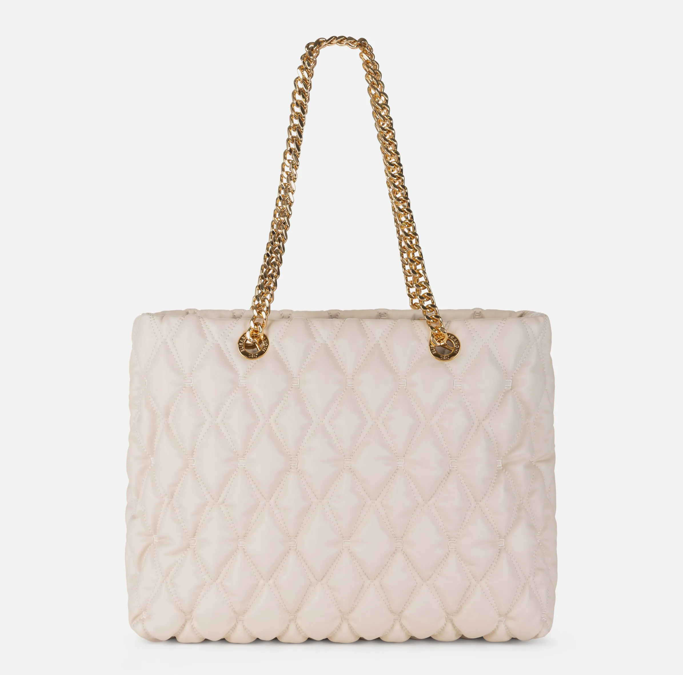 Shopper in tessuto embossed con manici in catena