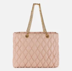 Shopper in tessuto embossed con manici in catena