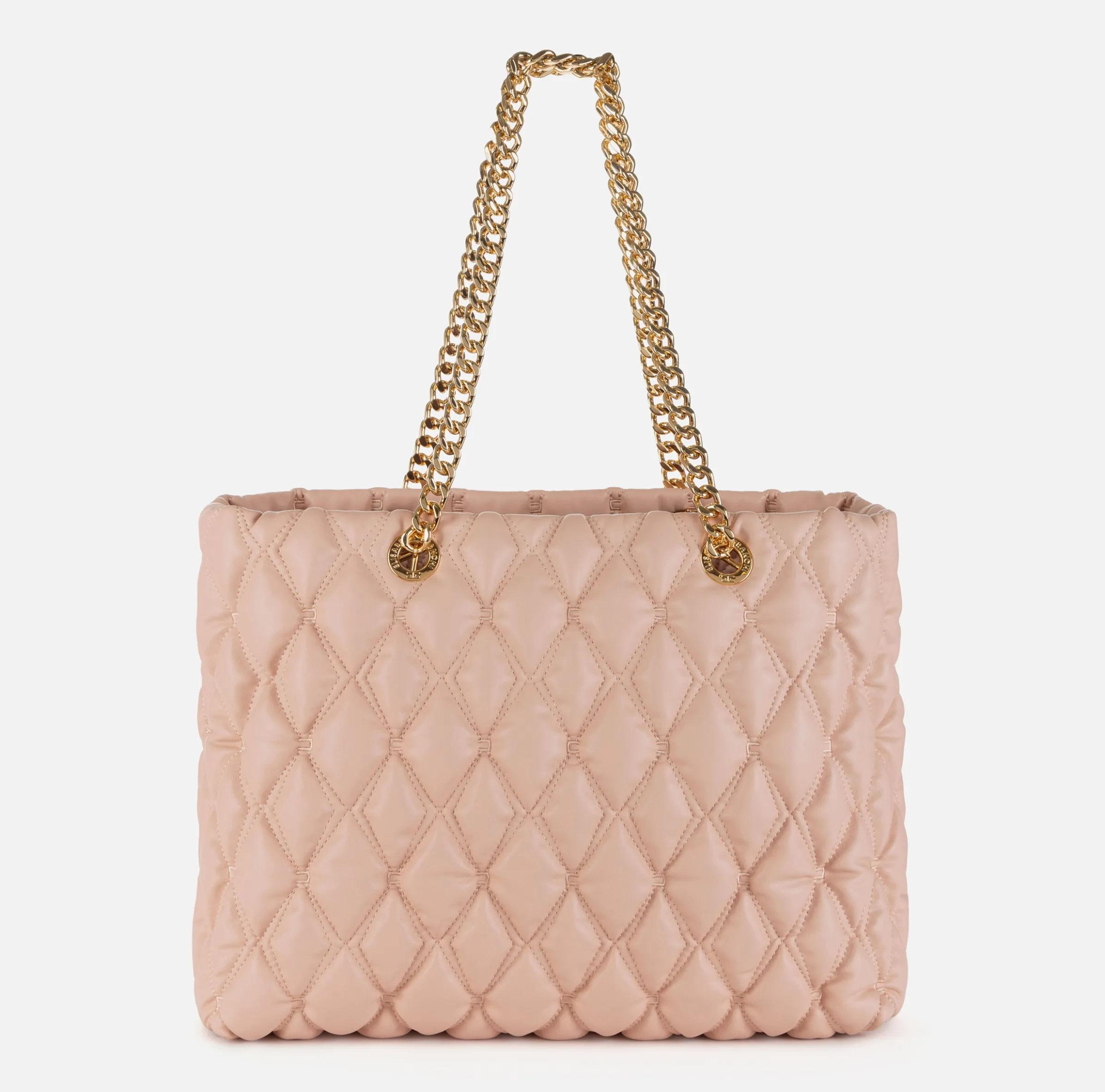 Shopper in tessuto embossed con manici in catena