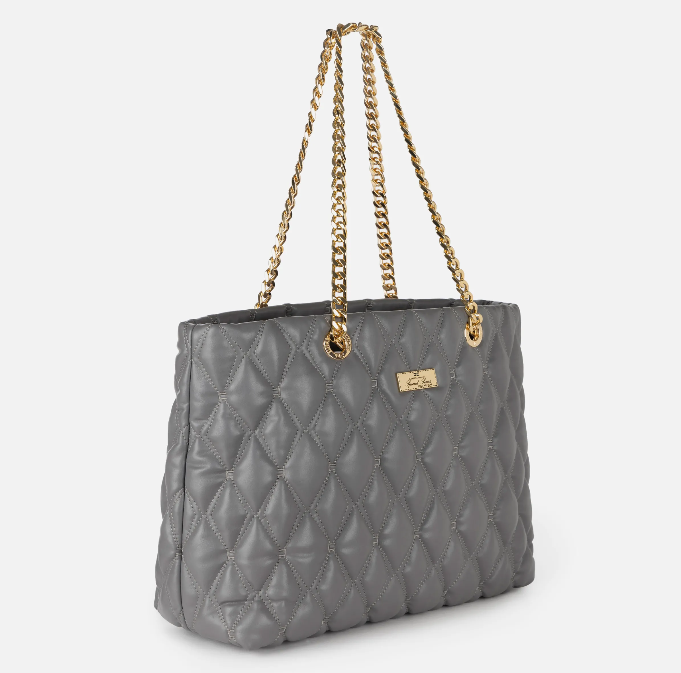 Shopper in tessuto embossed con manici in catena