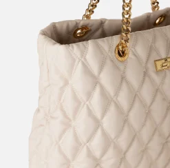 Shopper in tessuto embossed con manici in catena