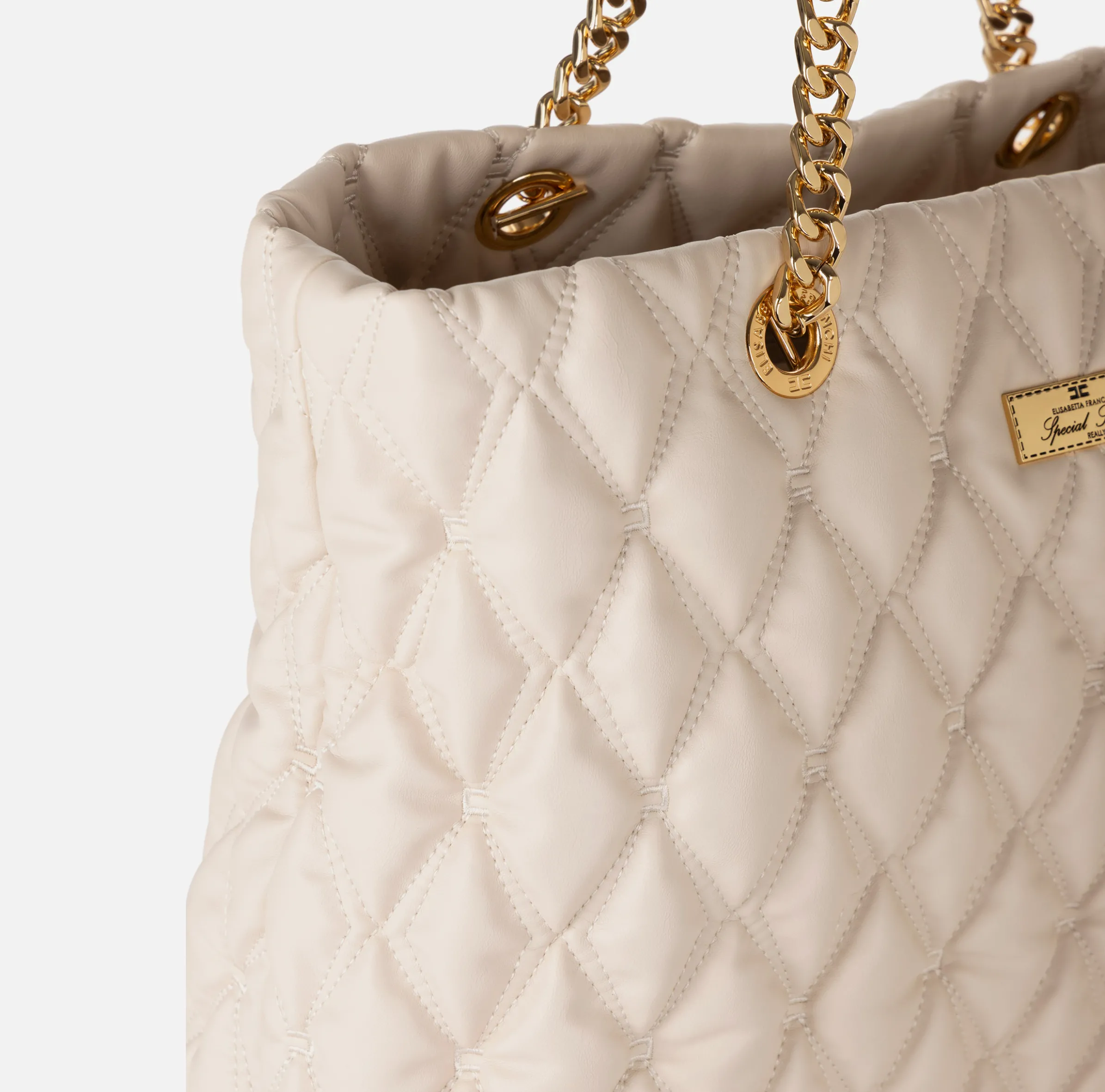 Shopper in tessuto embossed con manici in catena