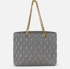Shopper in tessuto embossed con manici in catena