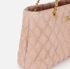 Shopper in tessuto embossed con manici in catena