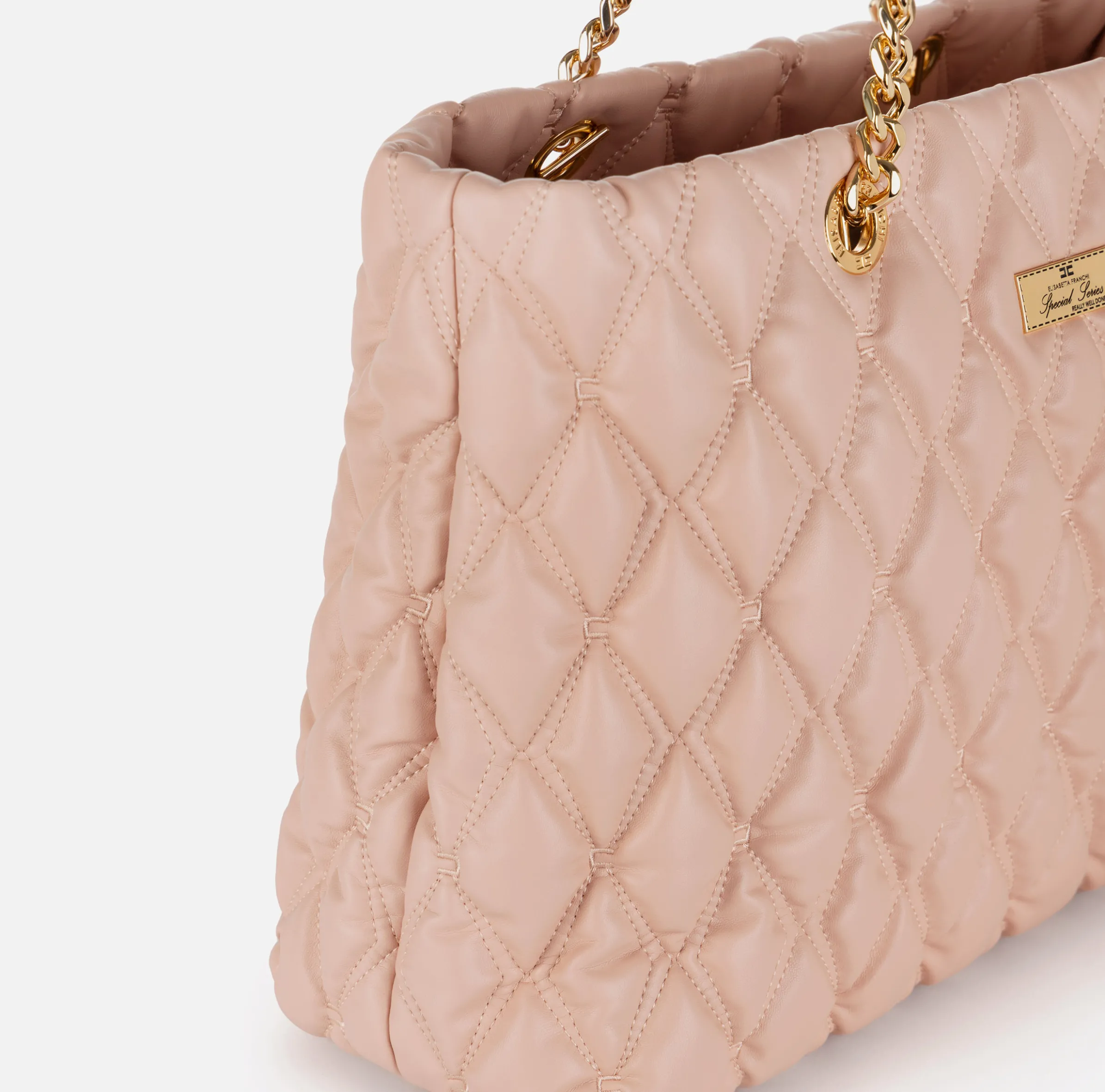 Shopper in tessuto embossed con manici in catena