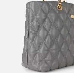 Shopper in tessuto embossed con manici in catena