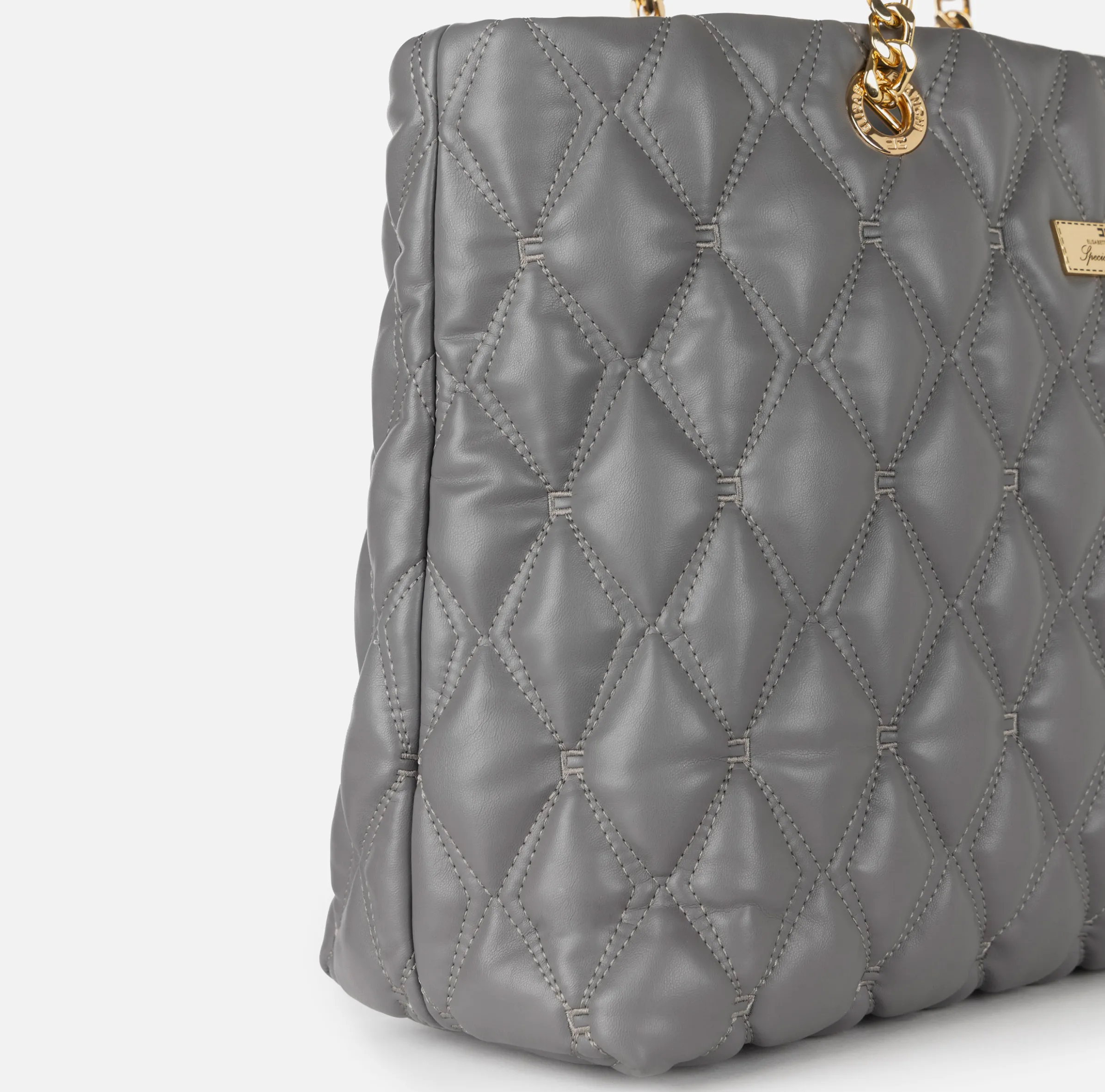 Shopper in tessuto embossed con manici in catena