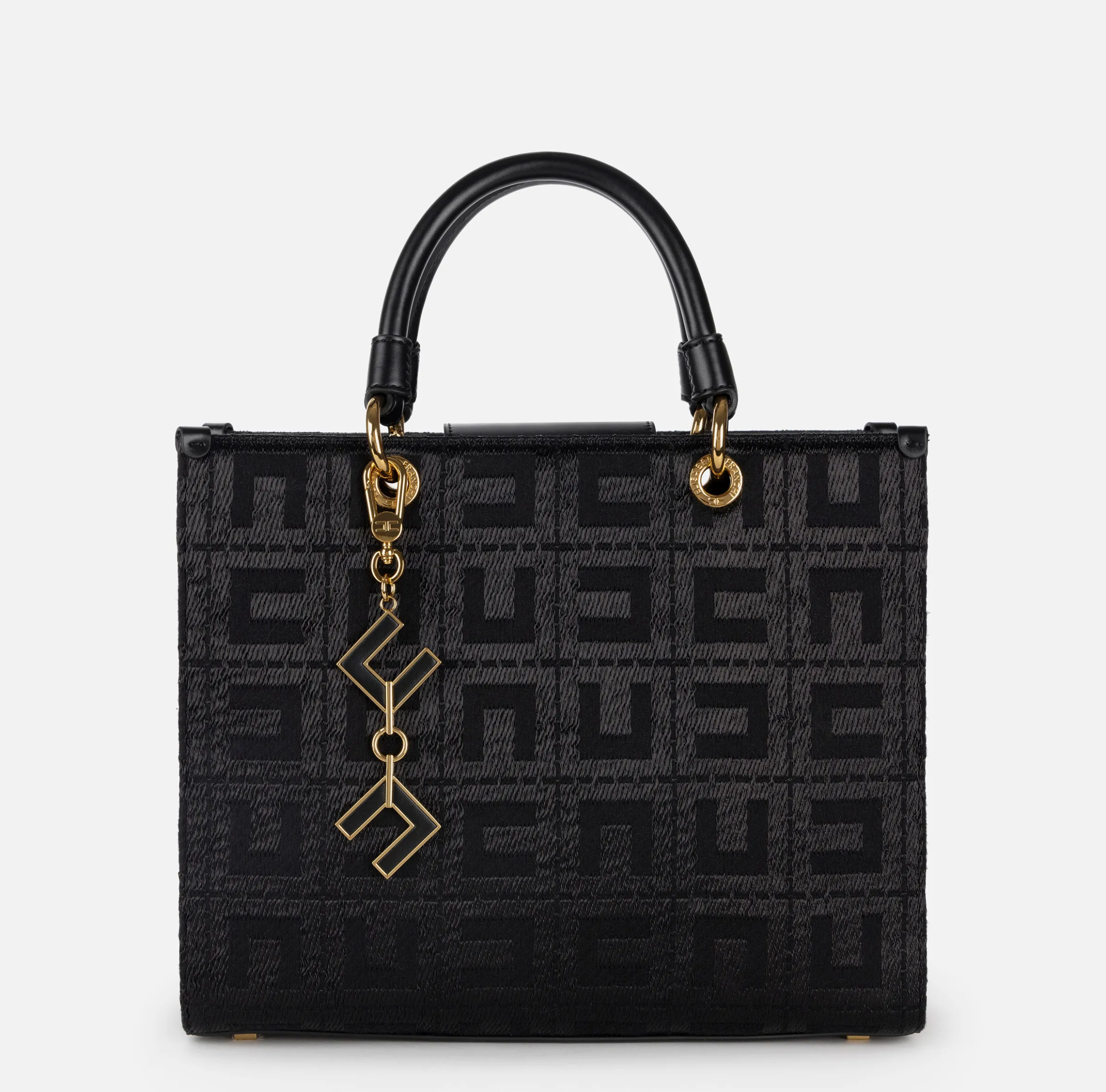 Shopper in tessuto jacquard con charms