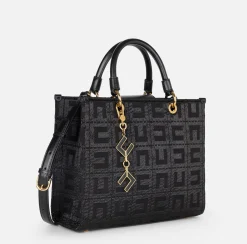 Shopper in tessuto jacquard con charms