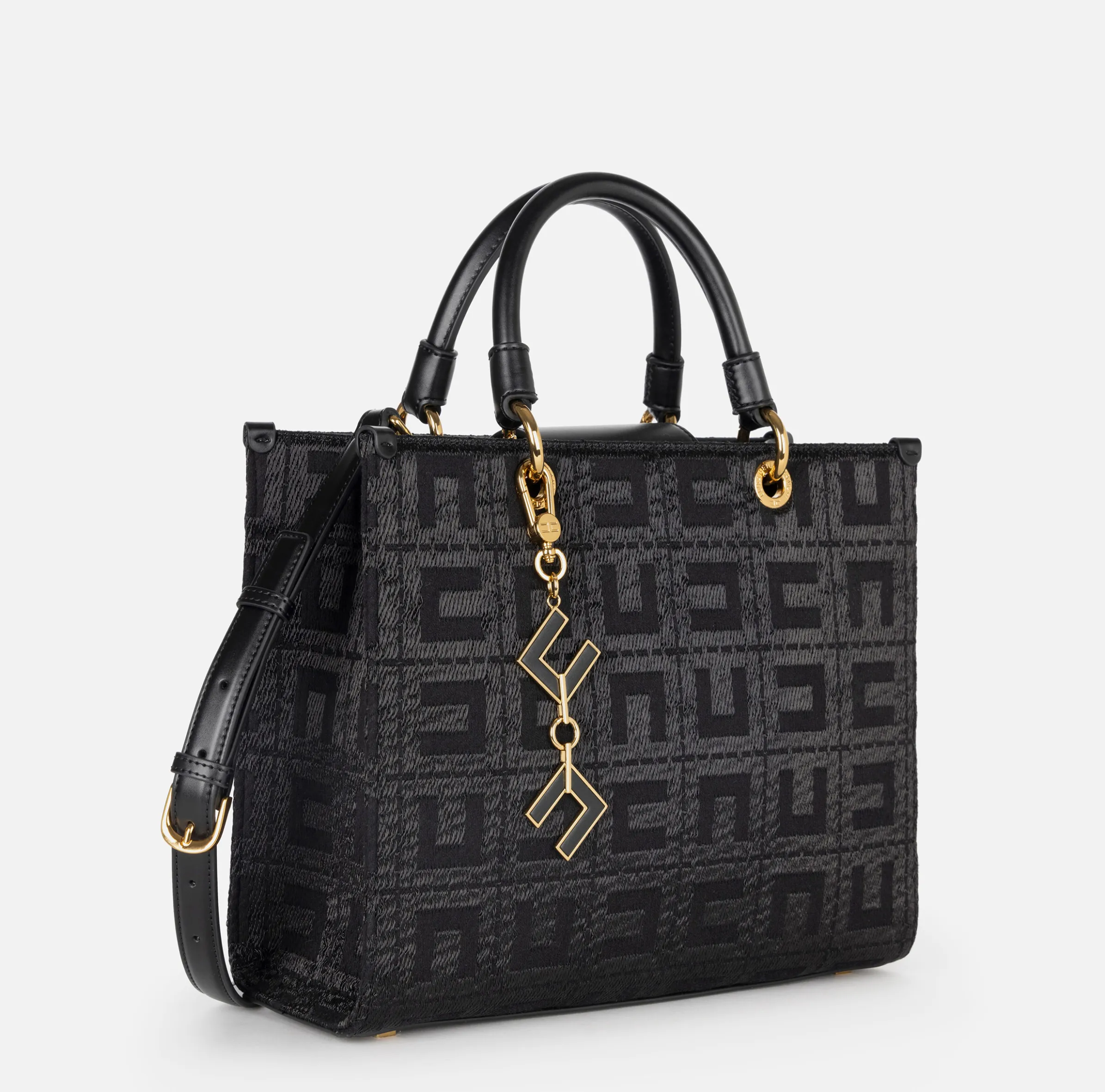 Shopper in tessuto jacquard con charms