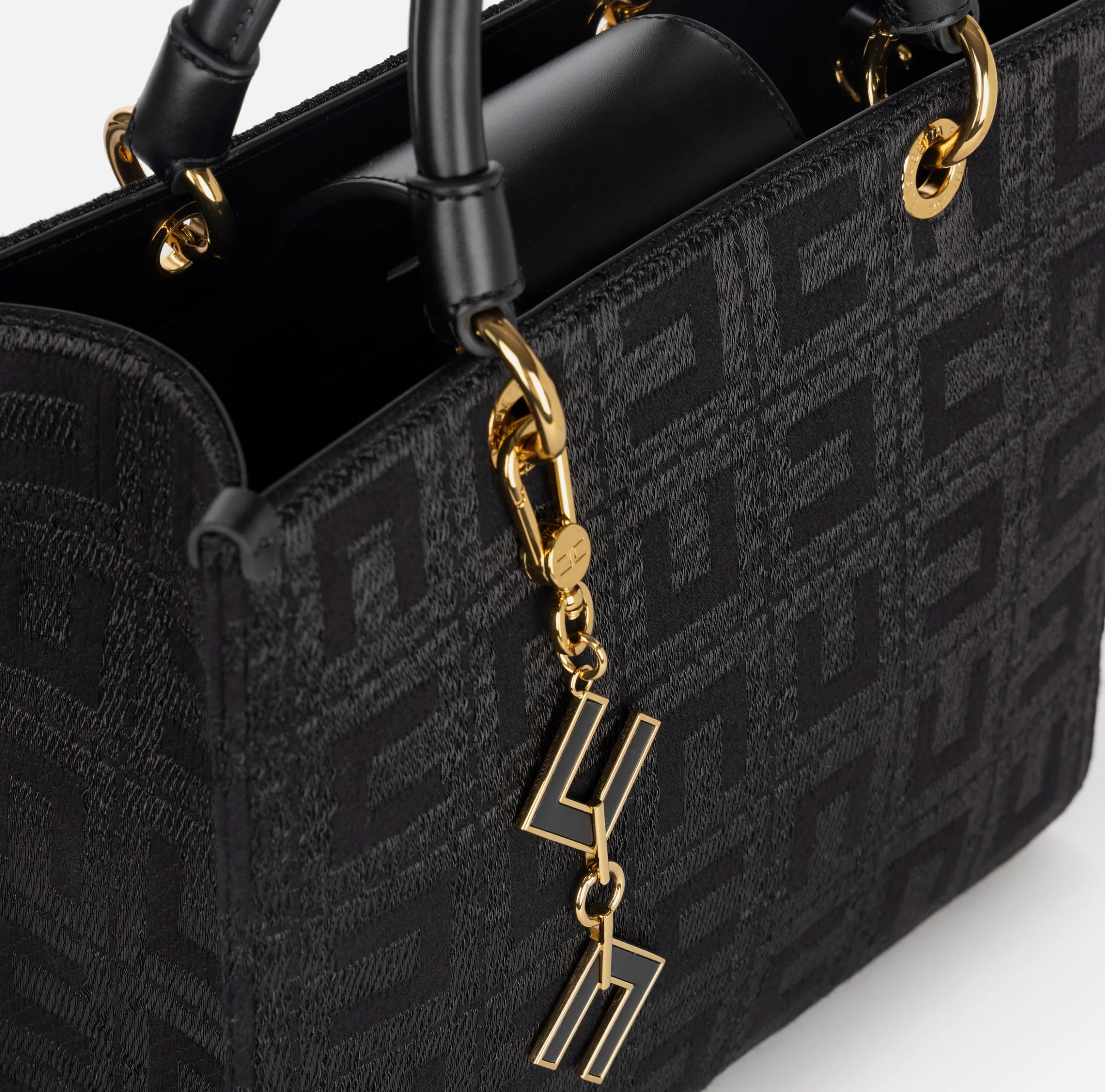 Shopper in tessuto jacquard con charms