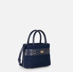 Shopper piccola in tessuto jacquard con morsetto