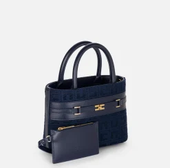 Shopper piccola in tessuto jacquard con morsetto
