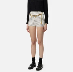 Short in crêpe stretch stampa rombo con catena
