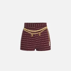 Short in crêpe stretch stampa rombo con catena
