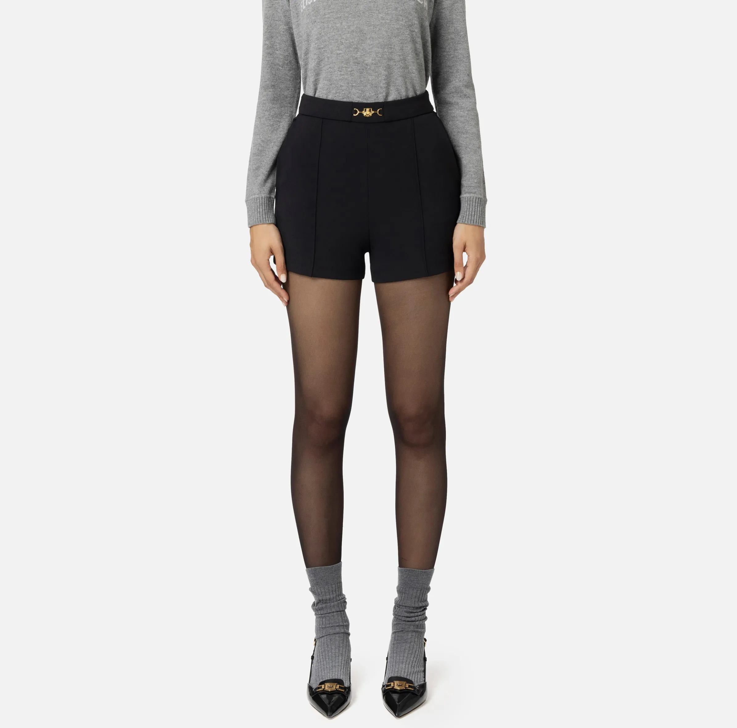 Shorts in crêpe stretch con morsetto