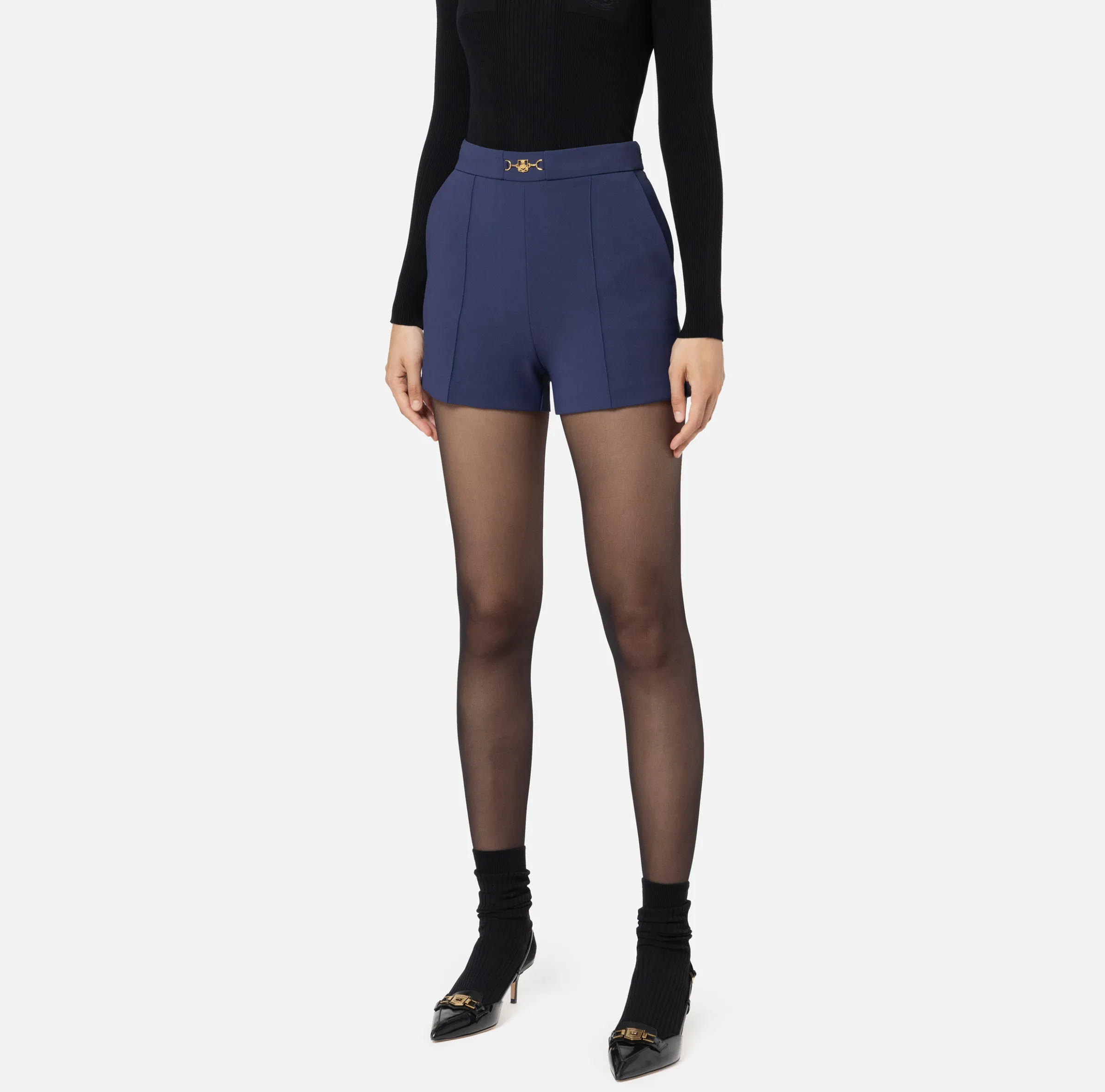 Shorts in crêpe stretch con morsetto