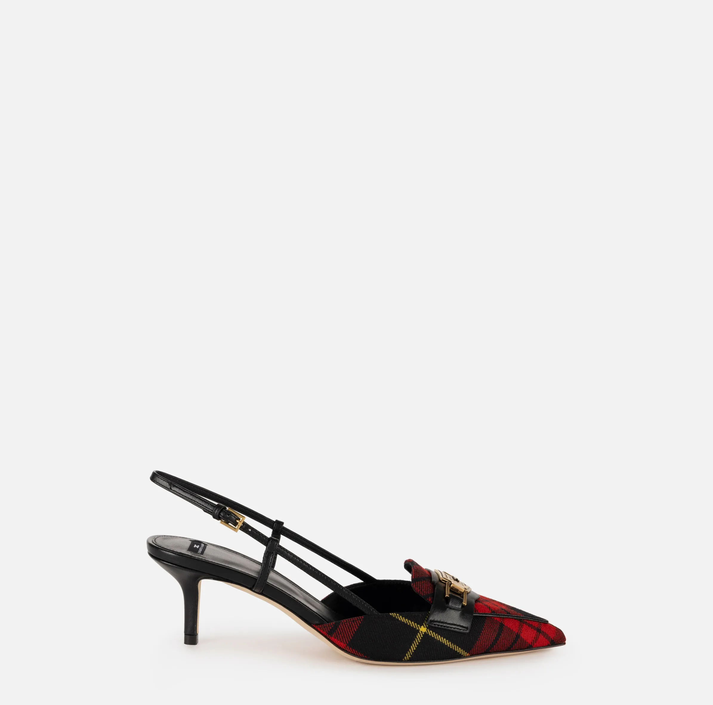 Slingback in pelle e tartan di lana