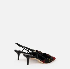 Slingback in pelle e tartan di lana