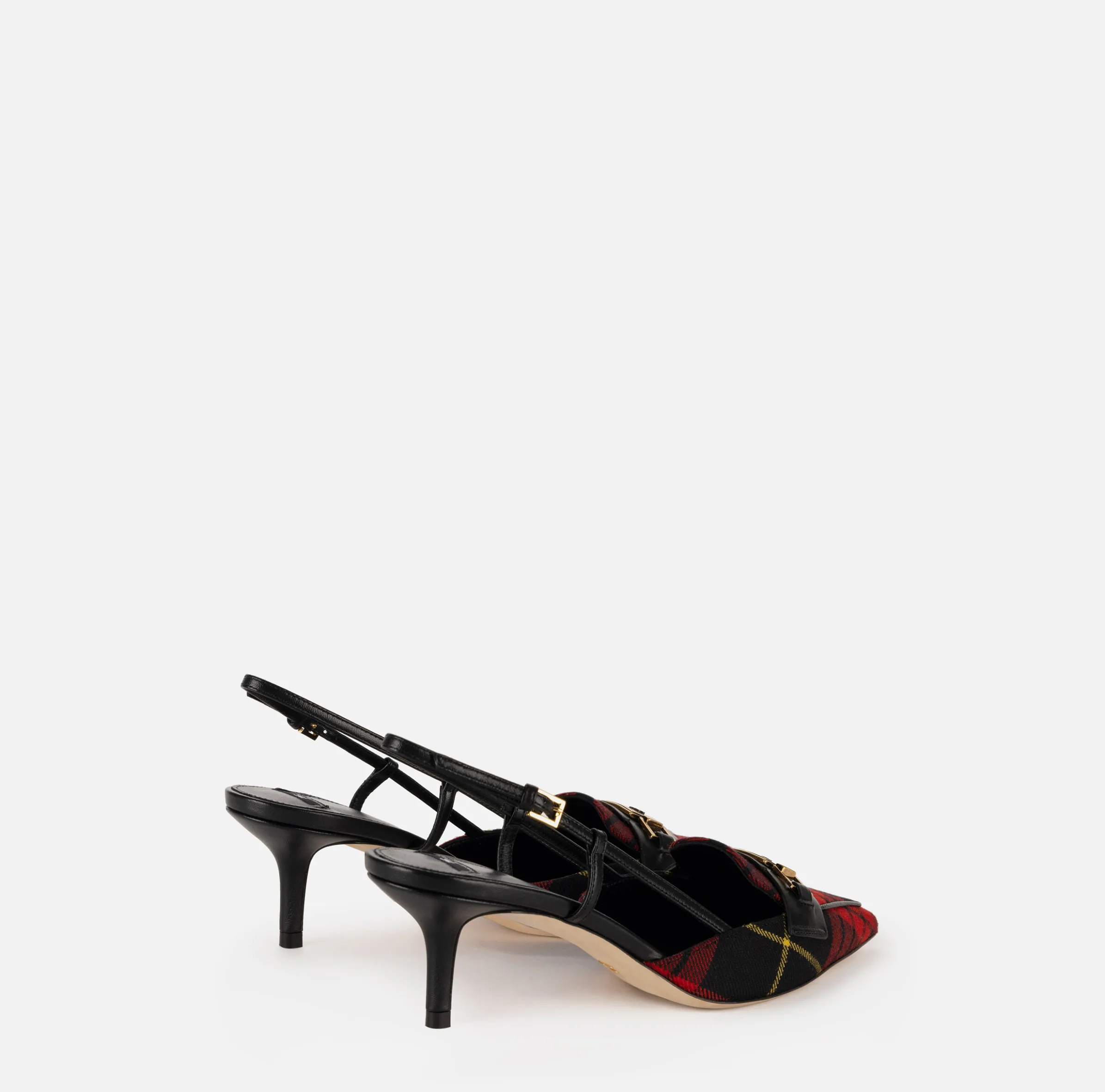 Slingback in pelle e tartan di lana