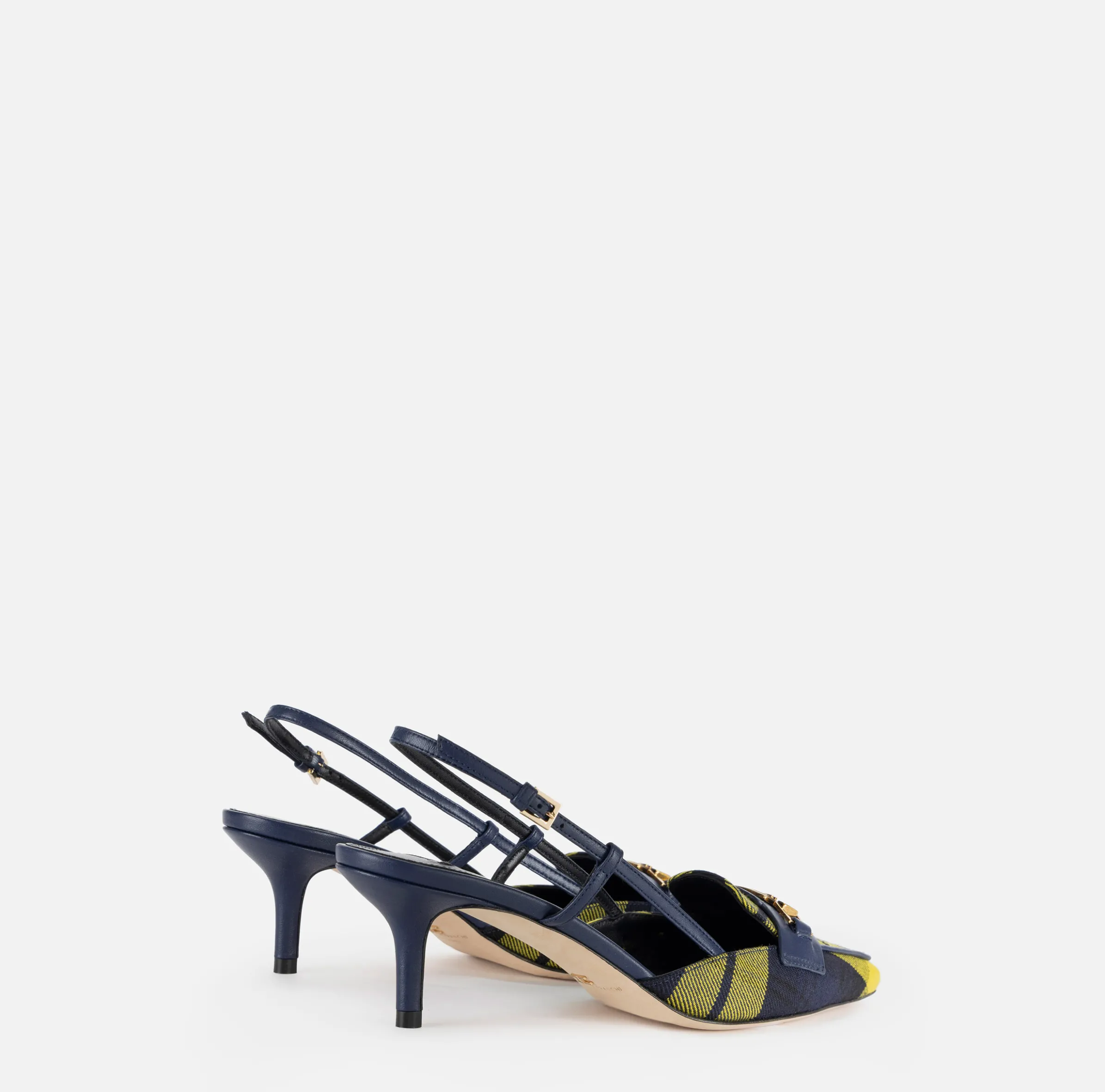 Slingback in pelle e tartan di lana