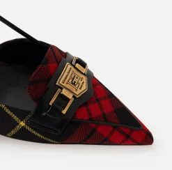 Slingback in pelle e tartan di lana