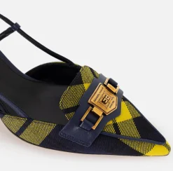 Slingback in pelle e tartan di lana