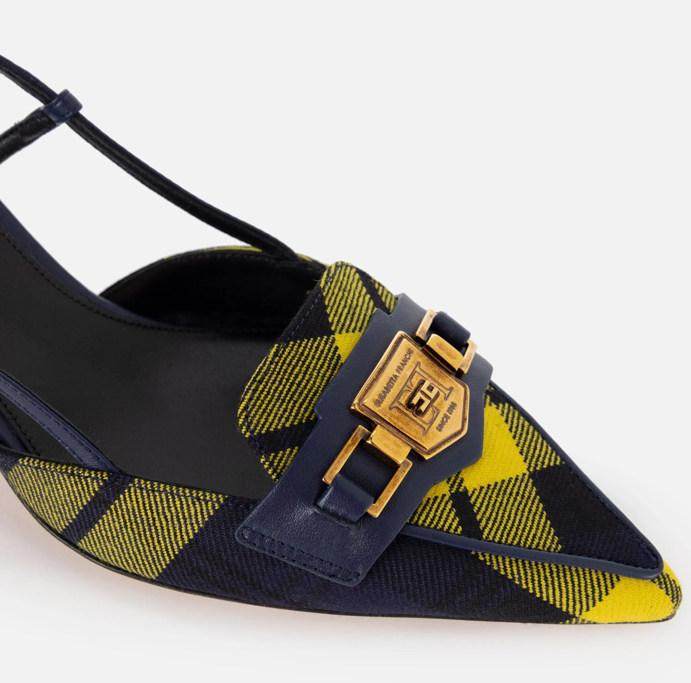 Slingback in pelle e tartan di lana