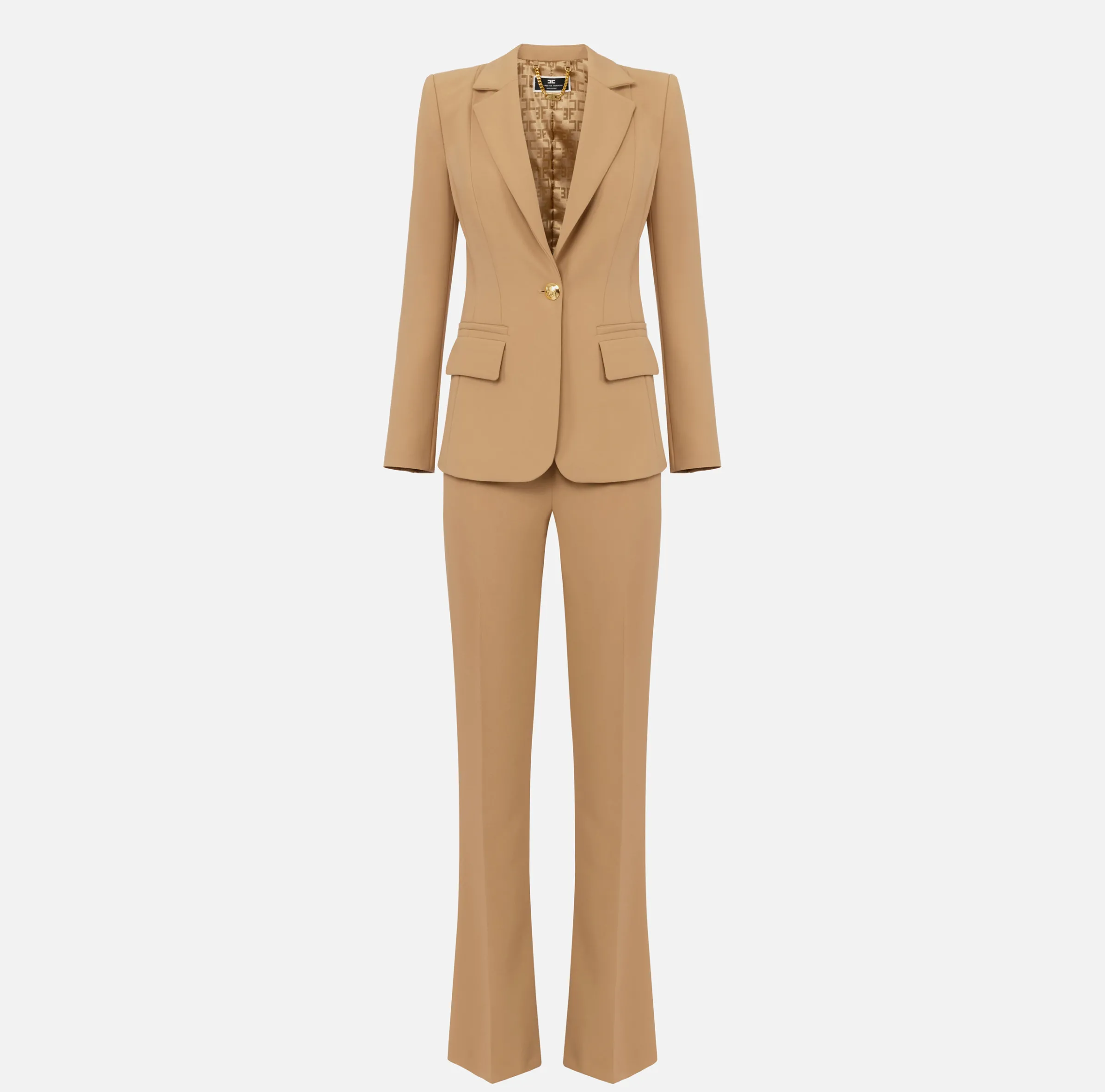 Tailleur in crêpe stretch con giacca sfiancata e pantalone dritto