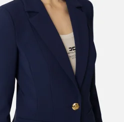 Tailleur in crêpe stretch con giacca sfiancata e pantalone dritto