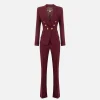 Tailleur in doppio crêpe stretch con giacca sciallata e pantalone a palazzo